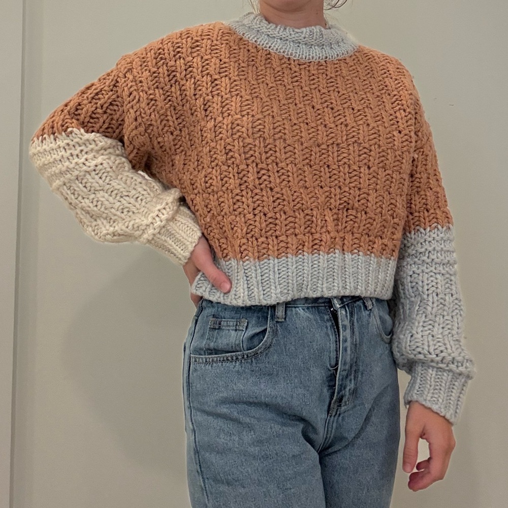 Universal Thread Cozy Knit Sweater in Tan and Cream